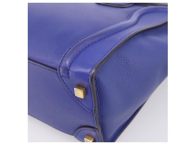 Céline Borsa a mano CELINE Luggage Micro Shopper in pelle blu e oro Auth 201981A D'oro - vista 15
