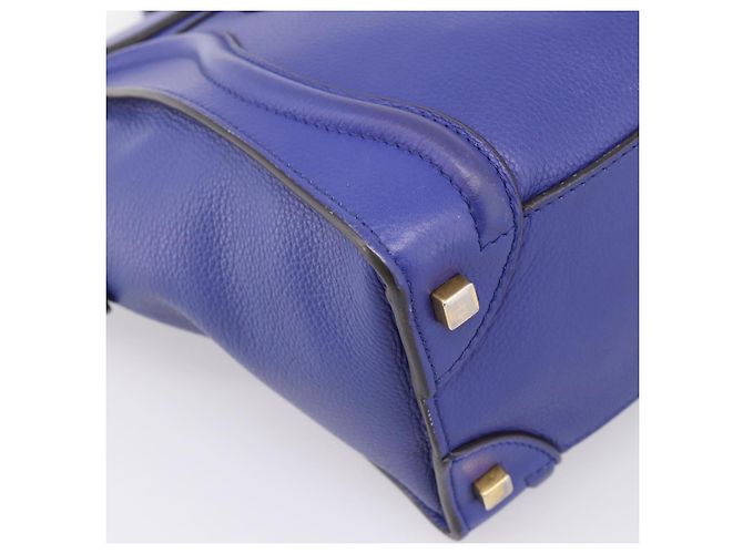 Céline Borsa a mano CELINE Luggage Micro Shopper in pelle blu e oro Auth 201981A D'oro - vista 16