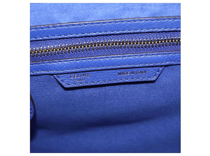 Céline Borsa a mano CELINE Luggage Micro Shopper in pelle blu e oro Auth 201981A D'oro - vista 17