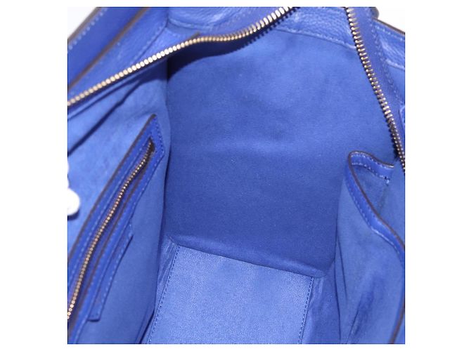 Céline Borsa a mano CELINE Luggage Micro Shopper in pelle blu e oro Auth 201981A D'oro - vista 18