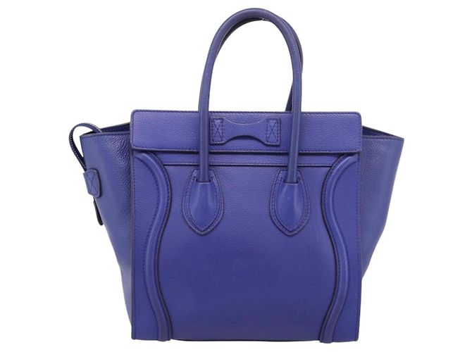 Céline Borsa a mano CELINE Luggage Micro Shopper in pelle blu e oro Auth 201981A D'oro - vista 2