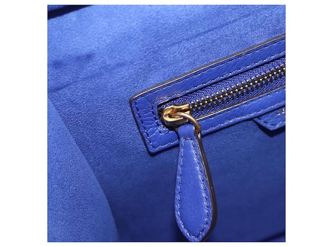 Céline Borsa a mano CELINE Luggage Micro Shopper in pelle blu e oro Auth 201981A D'oro - vista 20