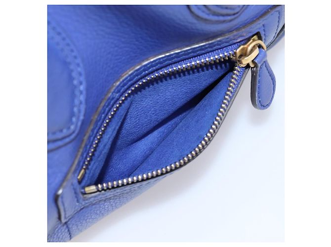 Céline Borsa a mano CELINE Luggage Micro Shopper in pelle blu e oro Auth 201981A D'oro - vista 22