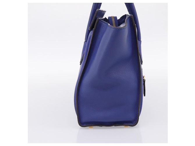 Céline Borsa a mano CELINE Luggage Micro Shopper in pelle blu e oro Auth 201981A D'oro - vista 3