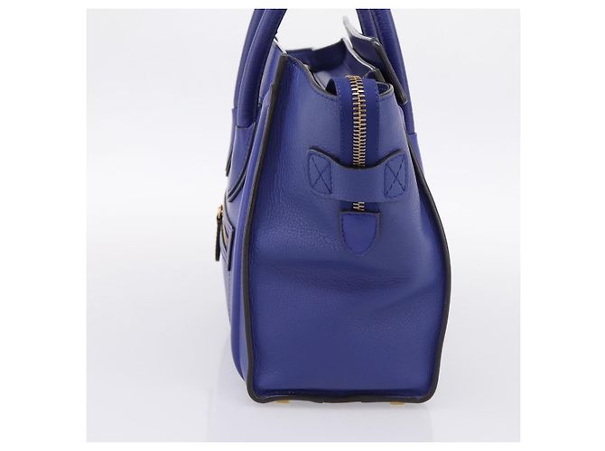 Céline Borsa a mano CELINE Luggage Micro Shopper in pelle blu e oro Auth 201981A D'oro - vista 4