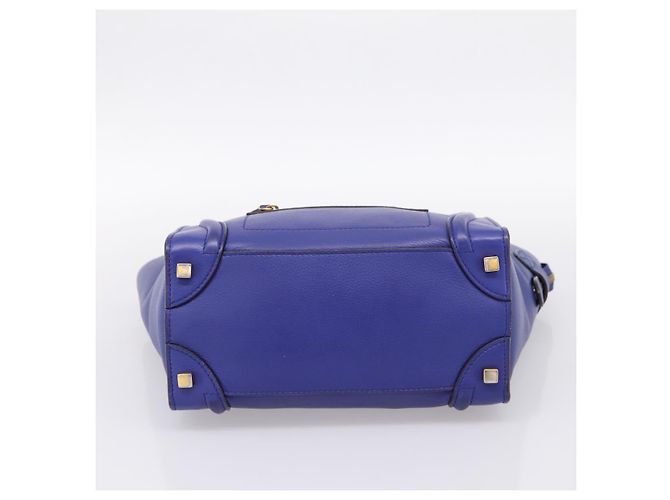 Céline Borsa a mano CELINE Luggage Micro Shopper in pelle blu e oro Auth 201981A D'oro - vista 5