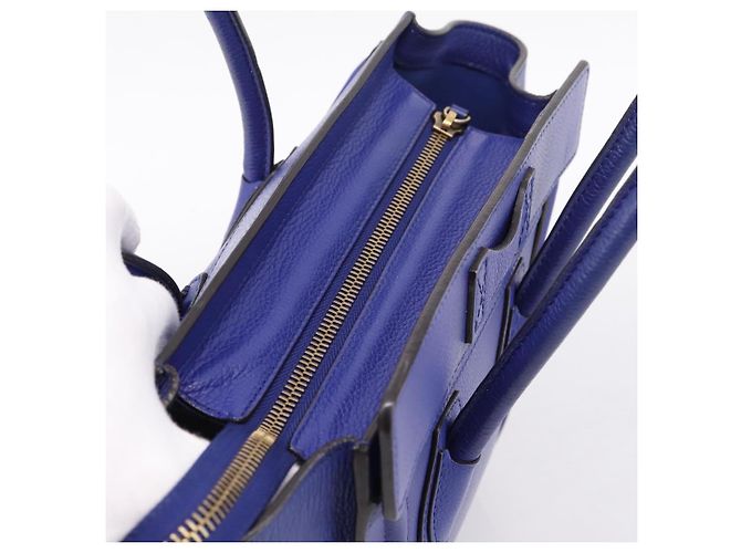 Céline Borsa a mano CELINE Luggage Micro Shopper in pelle blu e oro Auth 201981A D'oro - vista 6