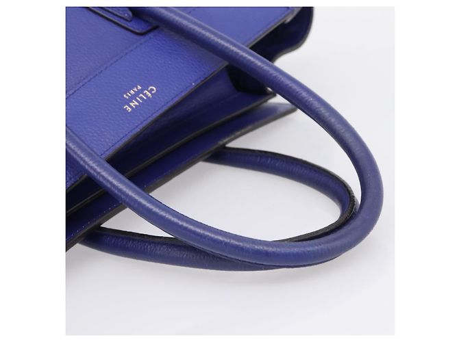 Céline Borsa a mano CELINE Luggage Micro Shopper in pelle blu e oro Auth 201981A D'oro - vista 7