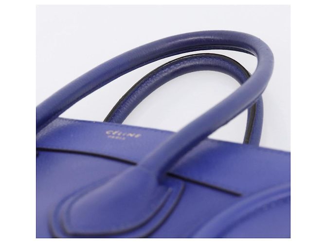 Céline Borsa a mano CELINE Luggage Micro Shopper in pelle blu e oro Auth 201981A D'oro - vista 8