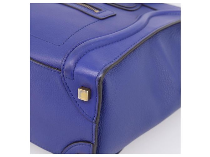 Céline Borsa a mano CELINE Luggage Micro Shopper in pelle blu e oro Auth 201981A D'oro - vista 9