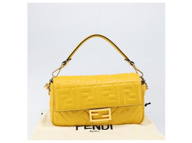 Borsa a spalla FENDI Zucca Mamma Baguette in pelle Gialla 8BR600 Auth yk20853SAM Giallo - vista 12