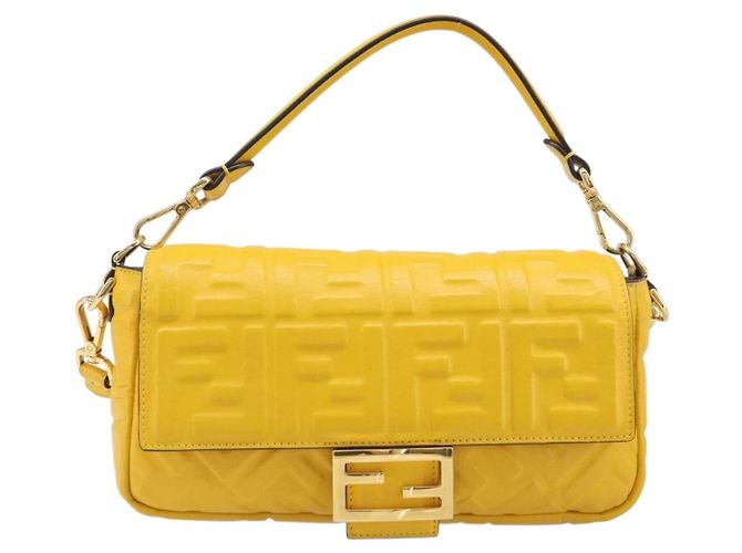 Borsa a spalla FENDI Zucca Mamma Baguette in pelle Gialla 8BR600 Auth yk20853SAM Giallo - vista 13