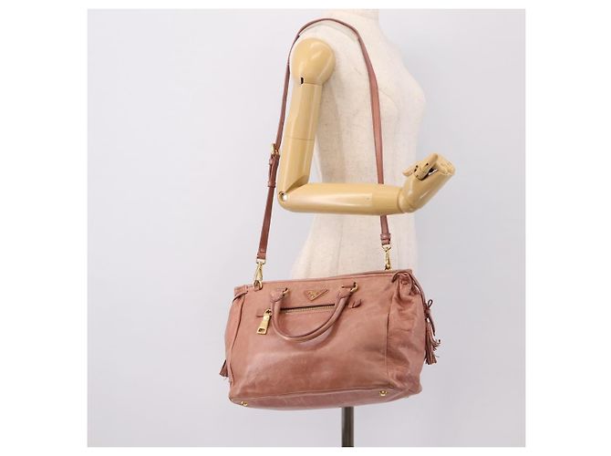 Borsa a mano PRADA in pelle 2way Pink Gold Auth ka5955V Rosa D'oro - vista 28
