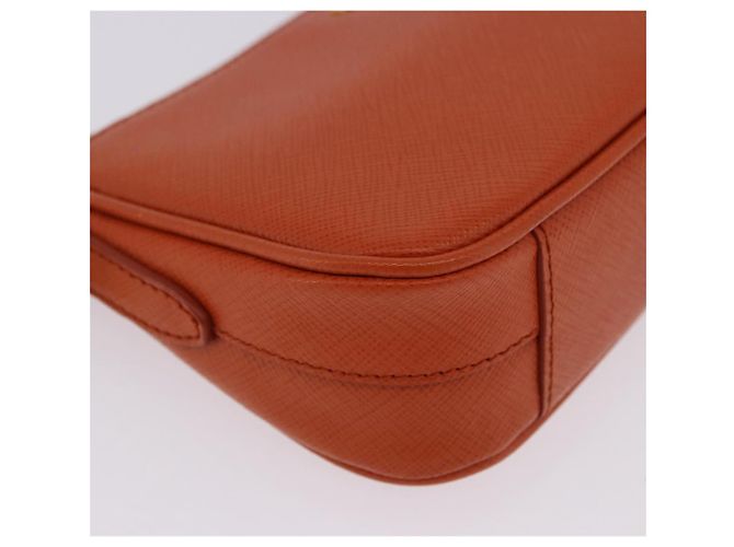 PRADA Accessory Pouch Saffiano leather Orange Gold Auth 200537V Golden - view 15