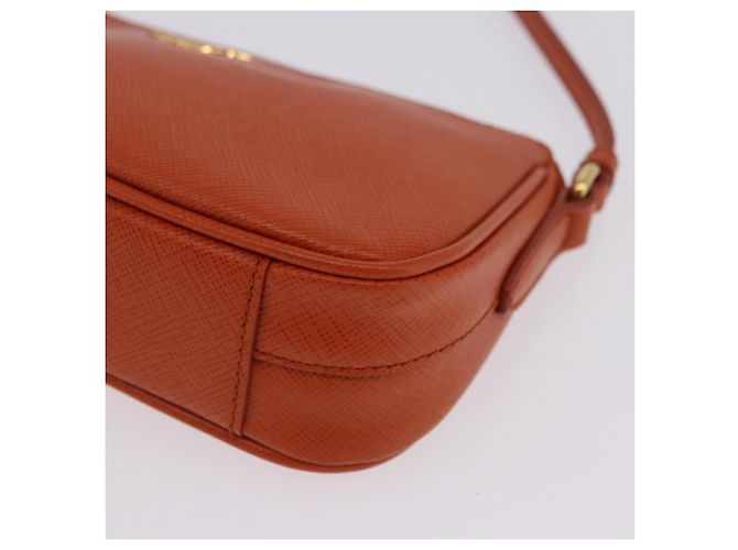 PRADA Accessory Pouch Saffiano leather Orange Gold Auth 200537V Golden - view 16