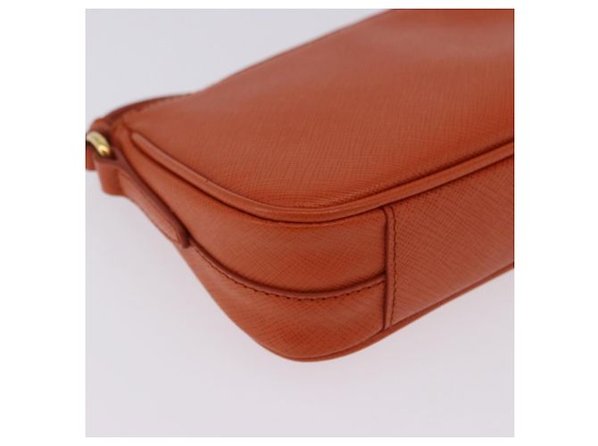PRADA Accessory Pouch Saffiano leather Orange Gold Auth 200537V Golden - view 17