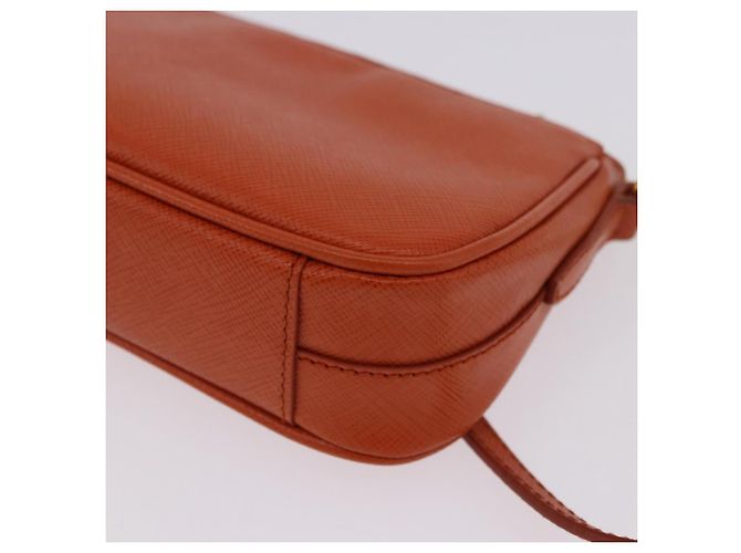 PRADA Accessory Pouch Saffiano leather Orange Gold Auth 200537V Golden - view 18