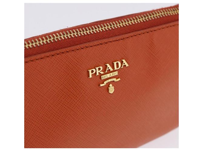 PRADA Accessory Pouch Saffiano leather Orange Gold Auth 200537V Golden - view 19
