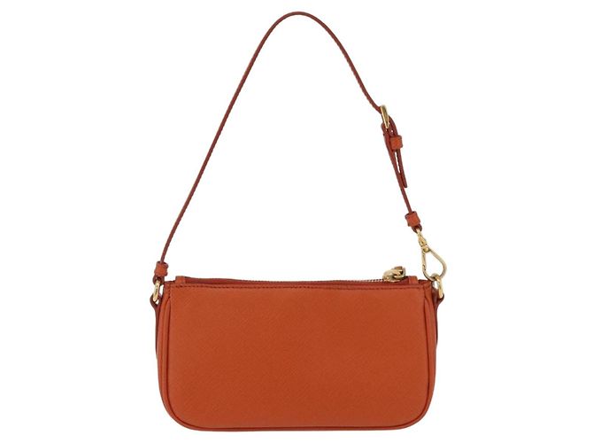 PRADA Accessory Pouch Saffiano leather Orange Gold Auth 200537V Golden - view 2