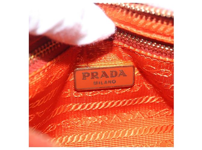 PRADA Accessory Pouch Saffiano leather Orange Gold Auth 200537V Golden - view 20