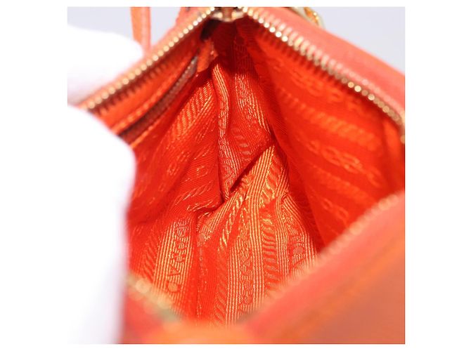 PRADA Accessory Pouch Saffiano leather Orange Gold Auth 200537V Golden - view 21