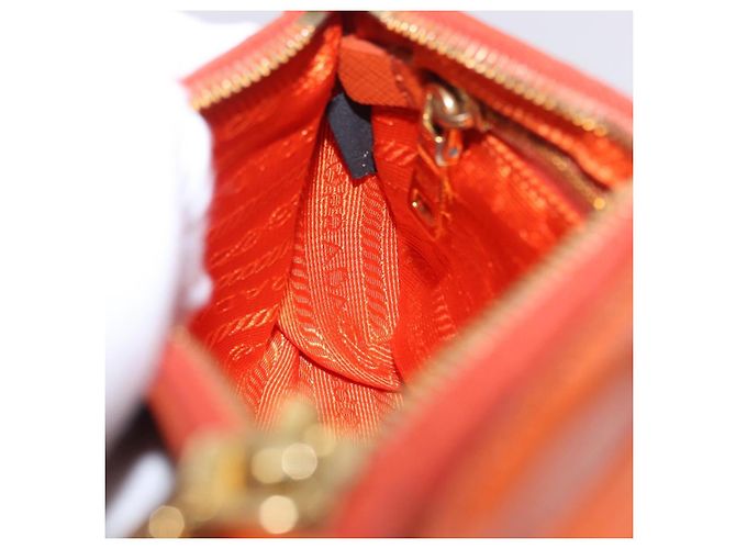 PRADA Accessory Pouch Saffiano leather Orange Gold Auth 200537V Golden - view 22