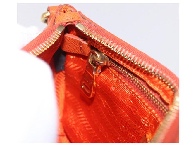 PRADA Accessory Pouch Saffiano leather Orange Gold Auth 200537V Golden - view 23