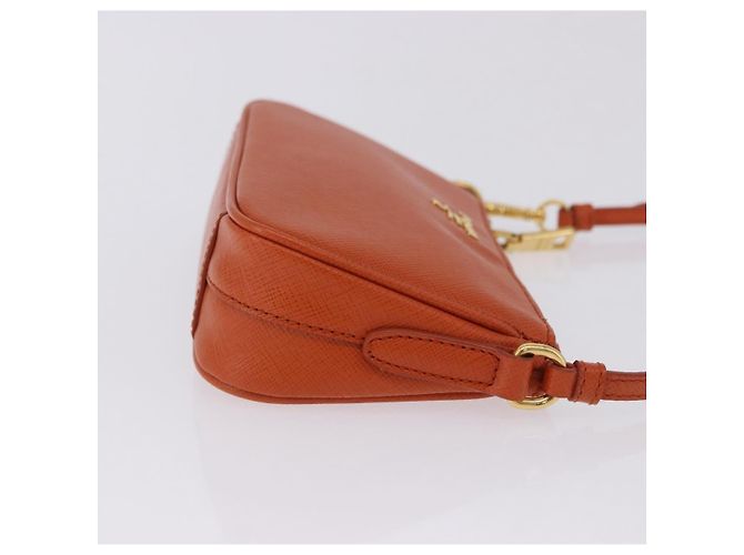 PRADA Accessory Pouch Saffiano leather Orange Gold Auth 200537V Golden - view 3