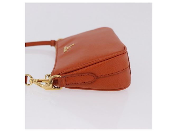 PRADA Accessory Pouch Saffiano leather Orange Gold Auth 200537V Golden - view 4
