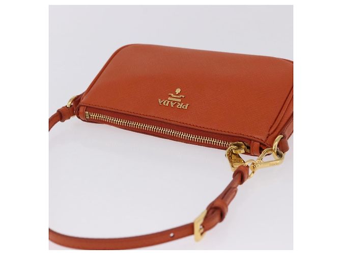 PRADA Accessory Pouch Saffiano leather Orange Gold Auth 200537V Golden - view 6