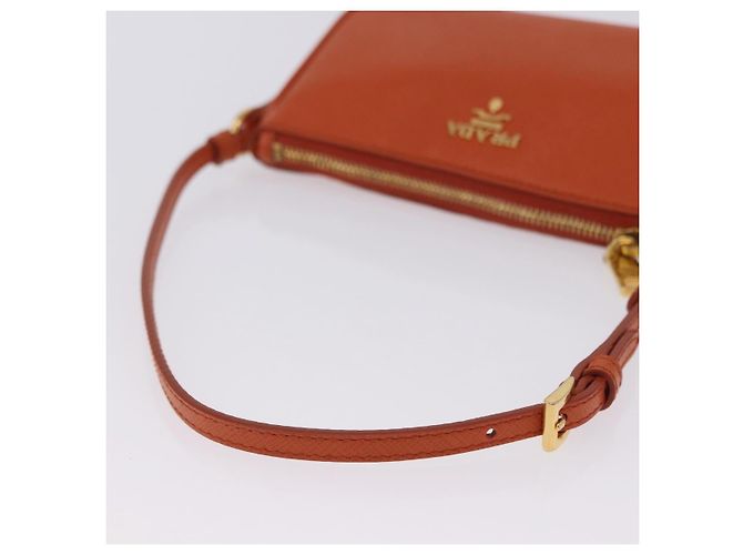 PRADA Accessory Pouch Saffiano leather Orange Gold Auth 200537V Golden - view 7