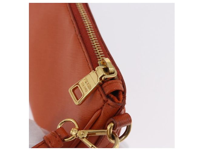 PRADA Accessory Pouch Saffiano leather Orange Gold Auth 200537V Golden - view 8