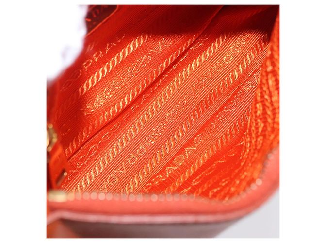 PRADA Accessory Pouch Saffiano leather Orange Gold Auth 200537V Golden - view 9