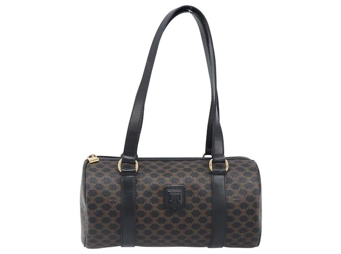 Céline Borsa a mano CELINE Macadam PVC Pelle Nero Tono Oro Auth 202048V - vista 13