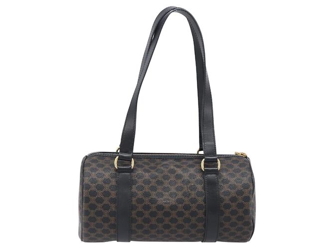 Céline Borsa a mano CELINE Macadam PVC Pelle Nero Tono Oro Auth 202048V - vista 2
