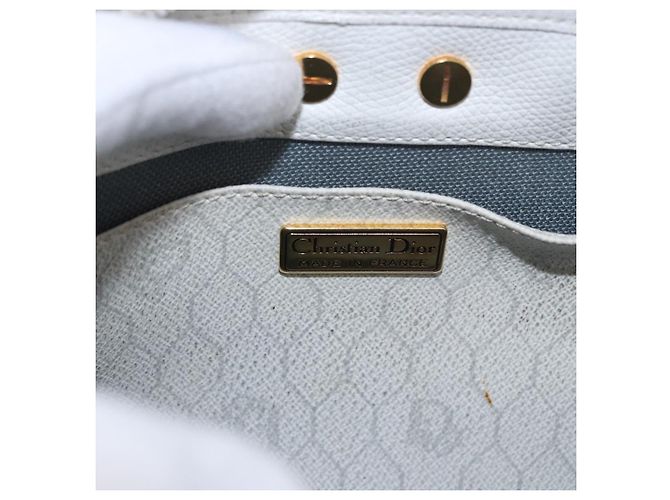 Sac à épaule Christian Dior Honeycomb Canvas PVC White Gold Auth ka5960 Blanc Doré - vue 11
