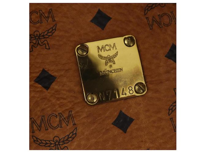 Bolsa Boston MCM Logogram Vicetos PVC Couro Marrom Dourado Auth 199670 - vista 12