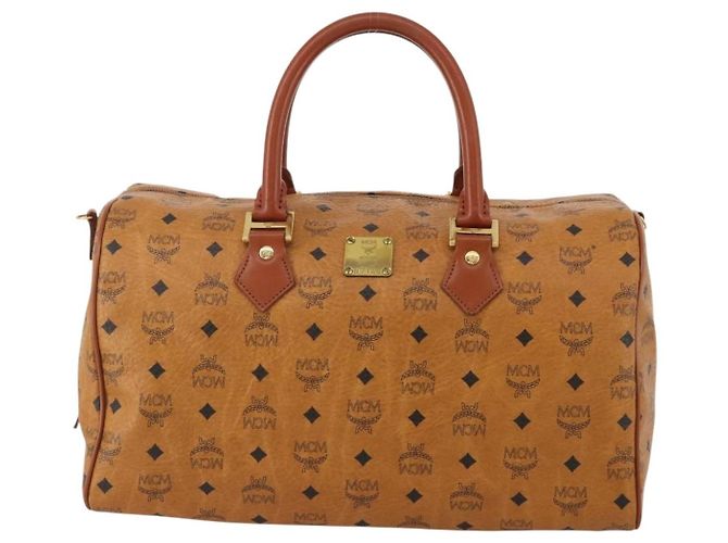 Bolsa Boston MCM Logogram Vicetos PVC Couro Marrom Dourado Auth 199670 - vista 13