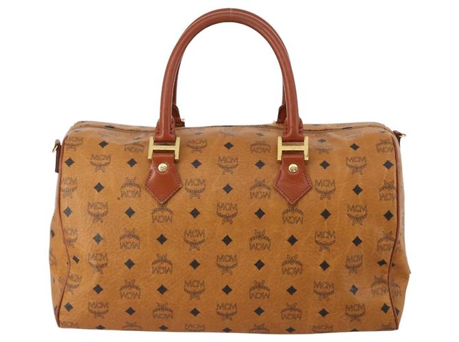 Bolsa Boston MCM Logogram Vicetos PVC Couro Marrom Dourado Auth 199670 - vista 2