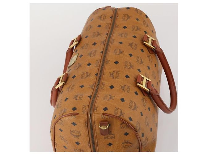 Bolsa Boston MCM Logogram Vicetos PVC Couro Marrom Dourado Auth 199670 - vista 6