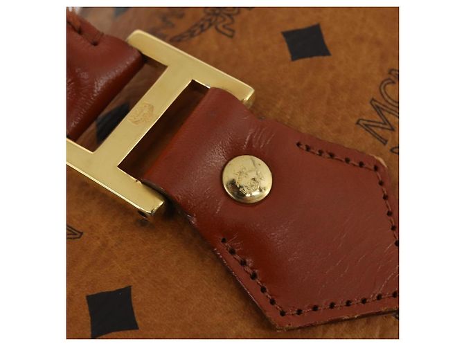 Bolsa Boston MCM Logogram Vicetos PVC Couro Marrom Dourado Auth 199670 - vista 9