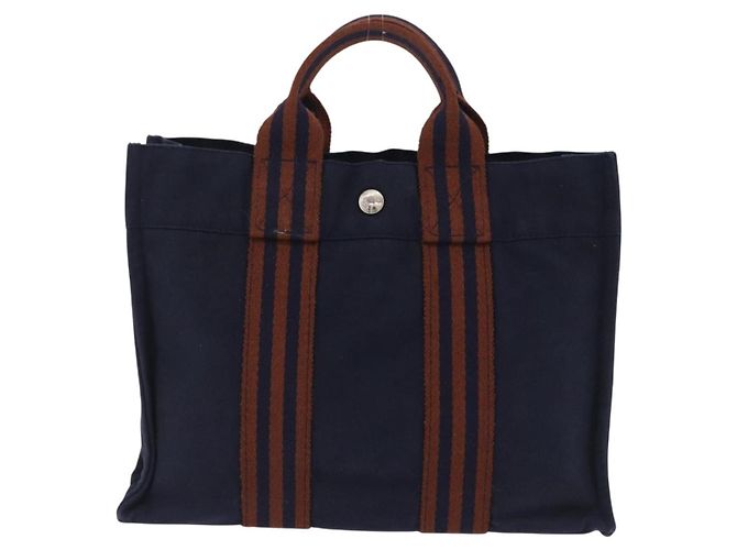 Hermès Borsa HERMES Fourre Tout PM cotone Navy Silver Auth 199880 Argento Blu navy - vista 2