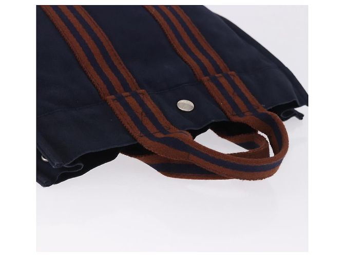 Hermès Borsa HERMES Fourre Tout PM cotone Navy Silver Auth 199880 Argento Blu navy - vista 6