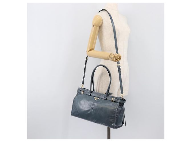 Borsa a mano PRADA Bonnie Large in pelle 2way Blu Oro Auth yk20726SAM D'oro - vista 28