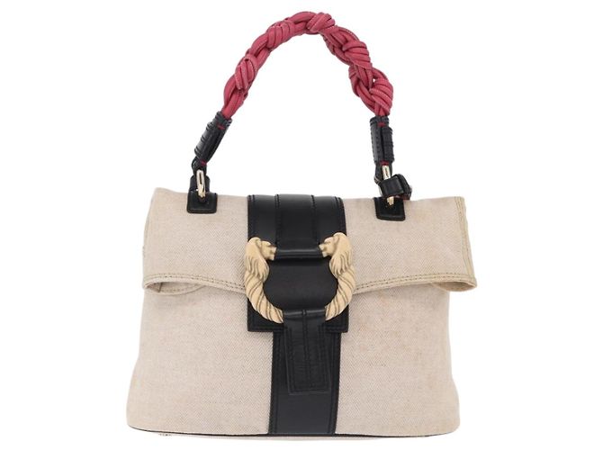 Bulgari Borsa a Mano BVLGARI Canvas 2way Beige Tono Oro Auth 202121A - vista 13
