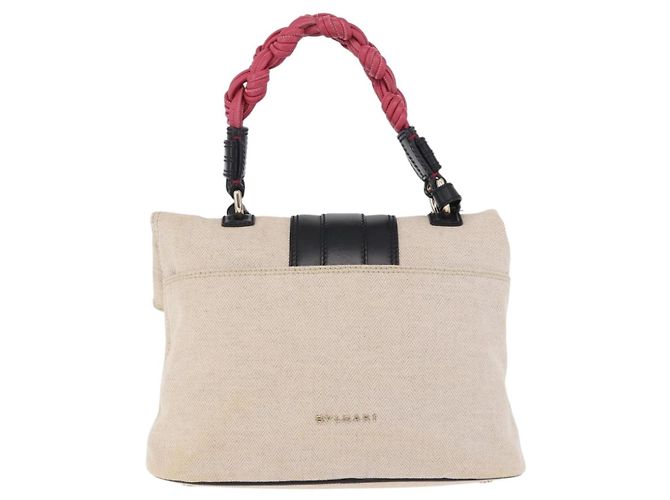 Bulgari Borsa a Mano BVLGARI Canvas 2way Beige Tono Oro Auth 202121A - vista 2