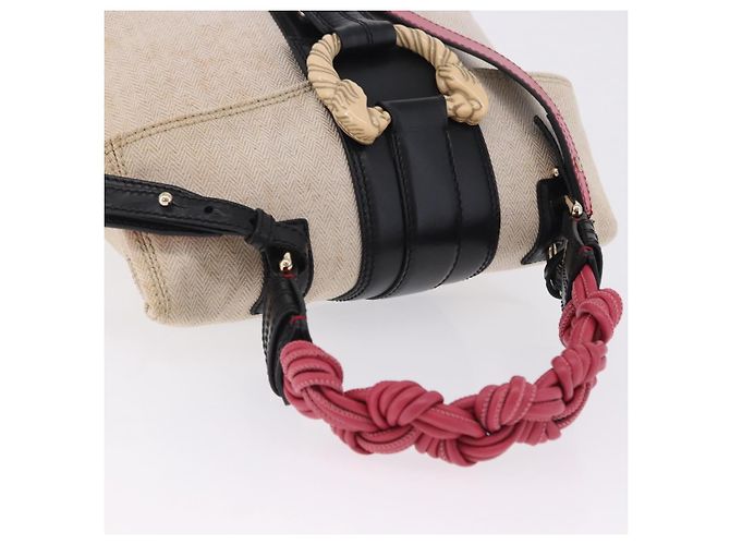 Bulgari Borsa a Mano BVLGARI Canvas 2way Beige Tono Oro Auth 202121A - vista 8