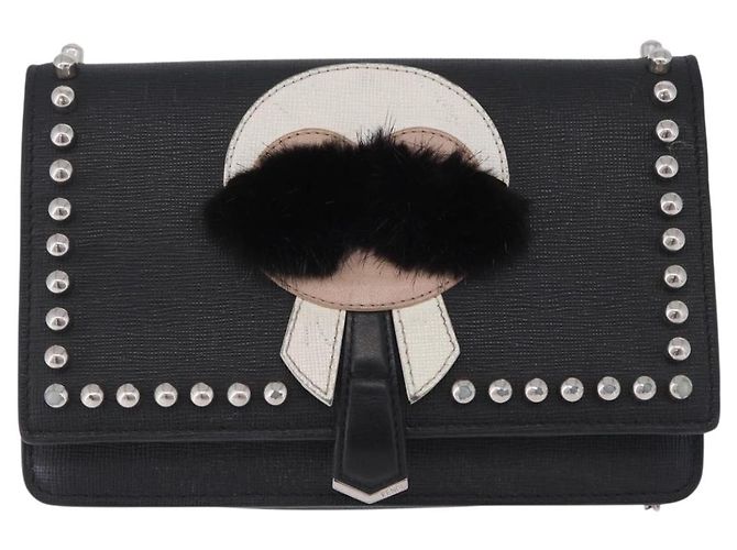 Borsa a tracolla con catena FENDI in pelle nera e argento 8M0346 Auth 202140 Nero - vista 13
