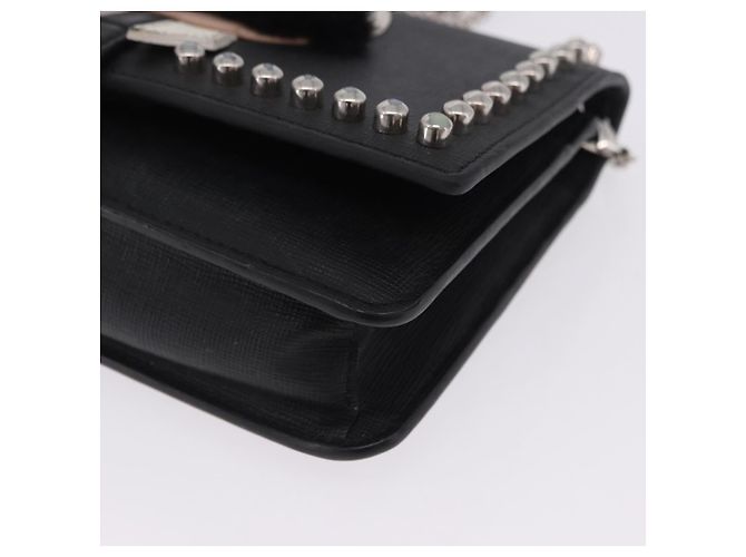 Borsa a tracolla con catena FENDI in pelle nera e argento 8M0346 Auth 202140 Nero - vista 15