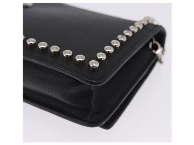 Borsa a tracolla con catena FENDI in pelle nera e argento 8M0346 Auth 202140 Nero - vista 17